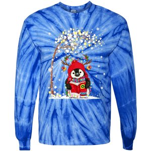 Penguin Reindeer Hat Santa Christmas Tree Funny Penguin Xmas Gift Tie-Dye Long Sleeve Shirt