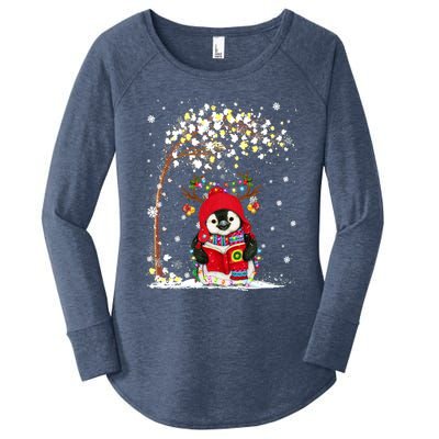 Penguin Reindeer Hat Santa Christmas Tree Funny Penguin Xmas Gift Women's Perfect Tri Tunic Long Sleeve Shirt