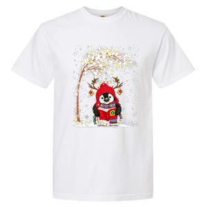 Penguin Reindeer Hat Santa Christmas Tree Funny Penguin Xmas Gift Garment-Dyed Heavyweight T-Shirt