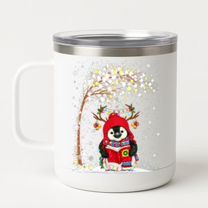 Penguin Reindeer Hat Santa Christmas Tree Funny Penguin Xmas Gift 12 oz Stainless Steel Tumbler Cup