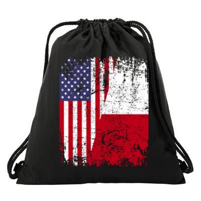 POLISH ROOTS Half American Flag USA POLAND FLAG Polska Drawstring Bag