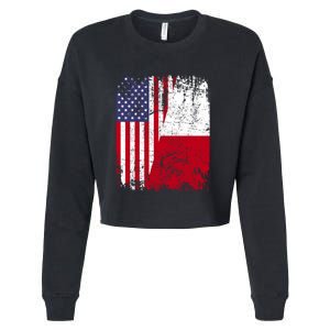 POLISH ROOTS Half American Flag USA POLAND FLAG Polska Cropped Pullover Crew