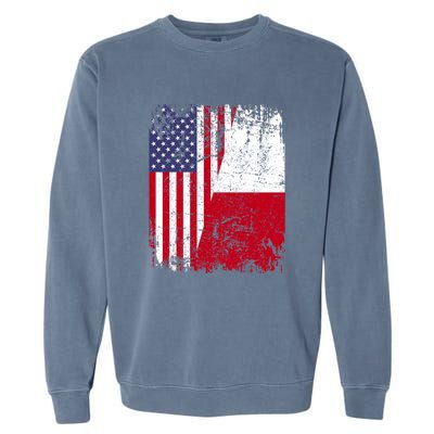 POLISH ROOTS Half American Flag USA POLAND FLAG Polska Garment-Dyed Sweatshirt