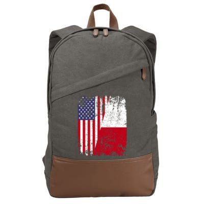 POLISH ROOTS Half American Flag USA POLAND FLAG Polska Cotton Canvas Backpack