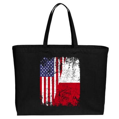 POLISH ROOTS Half American Flag USA POLAND FLAG Polska Cotton Canvas Jumbo Tote