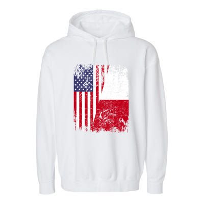 POLISH ROOTS Half American Flag USA POLAND FLAG Polska Garment-Dyed Fleece Hoodie