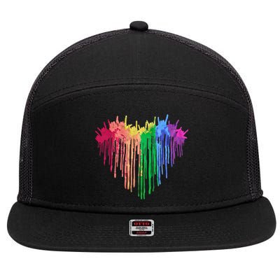 Pride Rainbow Heart Graphic Lgbt 7 Panel Mesh Trucker Snapback Hat