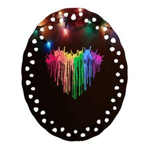 Pride Rainbow Heart Graphic Lgbt Ceramic Oval Ornament