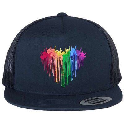 Pride Rainbow Heart Graphic Lgbt Flat Bill Trucker Hat