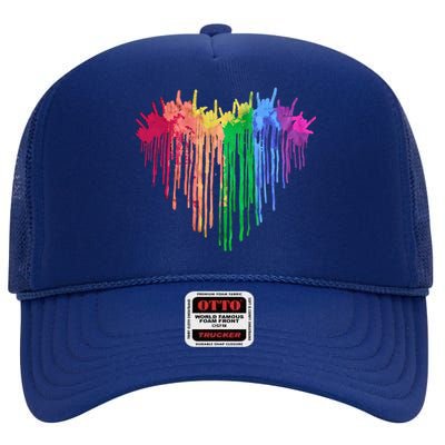 Pride Rainbow Heart Graphic Lgbt High Crown Mesh Back Trucker Hat