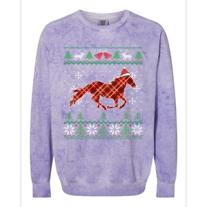 Plaid Race Horse Santa Hat Rancher Equestrian Ugly Christmas Cute Gift Colorblast Crewneck Sweatshirt