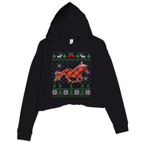 Plaid Race Horse Santa Hat Rancher Equestrian Ugly Christmas Cute Gift Crop Fleece Hoodie