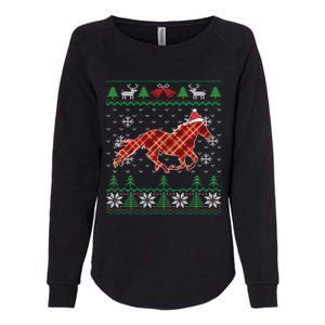 Plaid Race Horse Santa Hat Rancher Equestrian Ugly Christmas Cute Gift Womens California Wash Sweatshirt