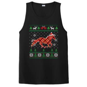 Plaid Race Horse Santa Hat Rancher Equestrian Ugly Christmas Cute Gift PosiCharge Competitor Tank