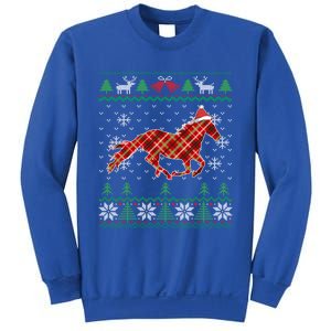 Plaid Race Horse Santa Hat Rancher Equestrian Ugly Christmas Cute Gift Sweatshirt