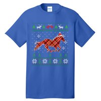 Plaid Race Horse Santa Hat Rancher Equestrian Ugly Christmas Cute Gift Tall T-Shirt