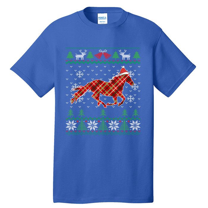 Plaid Race Horse Santa Hat Rancher Equestrian Ugly Christmas Cute Gift Tall T-Shirt