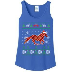 Plaid Race Horse Santa Hat Rancher Equestrian Ugly Christmas Cute Gift Ladies Essential Tank