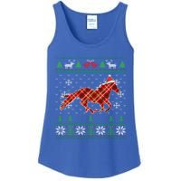 Plaid Race Horse Santa Hat Rancher Equestrian Ugly Christmas Cute Gift Ladies Essential Tank