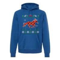 Plaid Race Horse Santa Hat Rancher Equestrian Ugly Christmas Cute Gift Premium Hoodie