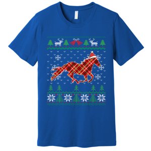 Plaid Race Horse Santa Hat Rancher Equestrian Ugly Christmas Cute Gift Premium T-Shirt