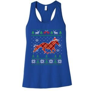 Plaid Race Horse Santa Hat Rancher Equestrian Ugly Christmas Cute Gift Women's Racerback Tank