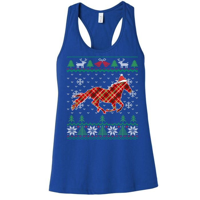 Plaid Race Horse Santa Hat Rancher Equestrian Ugly Christmas Cute Gift Women's Racerback Tank