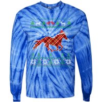 Plaid Race Horse Santa Hat Rancher Equestrian Ugly Christmas Cute Gift Tie-Dye Long Sleeve Shirt