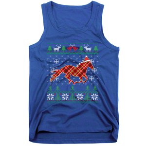 Plaid Race Horse Santa Hat Rancher Equestrian Ugly Christmas Cute Gift Tank Top