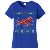 Plaid Race Horse Santa Hat Rancher Equestrian Ugly Christmas Cute Gift Women's T-Shirt