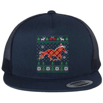 Plaid Race Horse Santa Hat Rancher Equestrian Ugly Christmas Cute Gift Flat Bill Trucker Hat