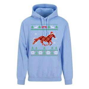 Plaid Race Horse Santa Hat Rancher Equestrian Ugly Christmas Cute Gift Unisex Surf Hoodie