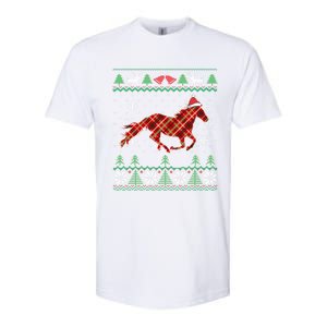 Plaid Race Horse Santa Hat Rancher Equestrian Ugly Christmas Cute Gift Softstyle CVC T-Shirt