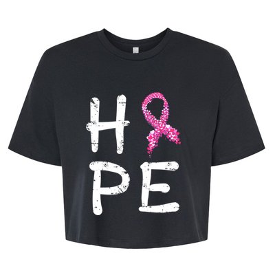 Pink Ribbon Hope Awareness Breast Cancer Survivor Funny Gift Meaningful Gift Bella+Canvas Jersey Crop Tee