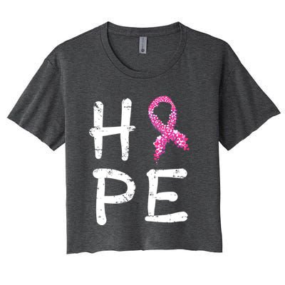 Pink Ribbon Hope Awareness Breast Cancer Survivor Funny Gift Meaningful Gift Women's Crop Top Tee