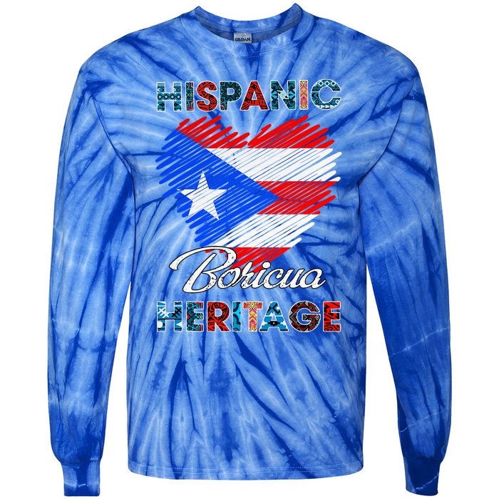 Puerto Rican Hispanic Heritage Boricua Puerto Rico Flag Tie-Dye Long Sleeve Shirt