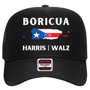 Puerto Ricans Harris 2024 Boricua For Harris Waltz High Crown Mesh Back Trucker Hat