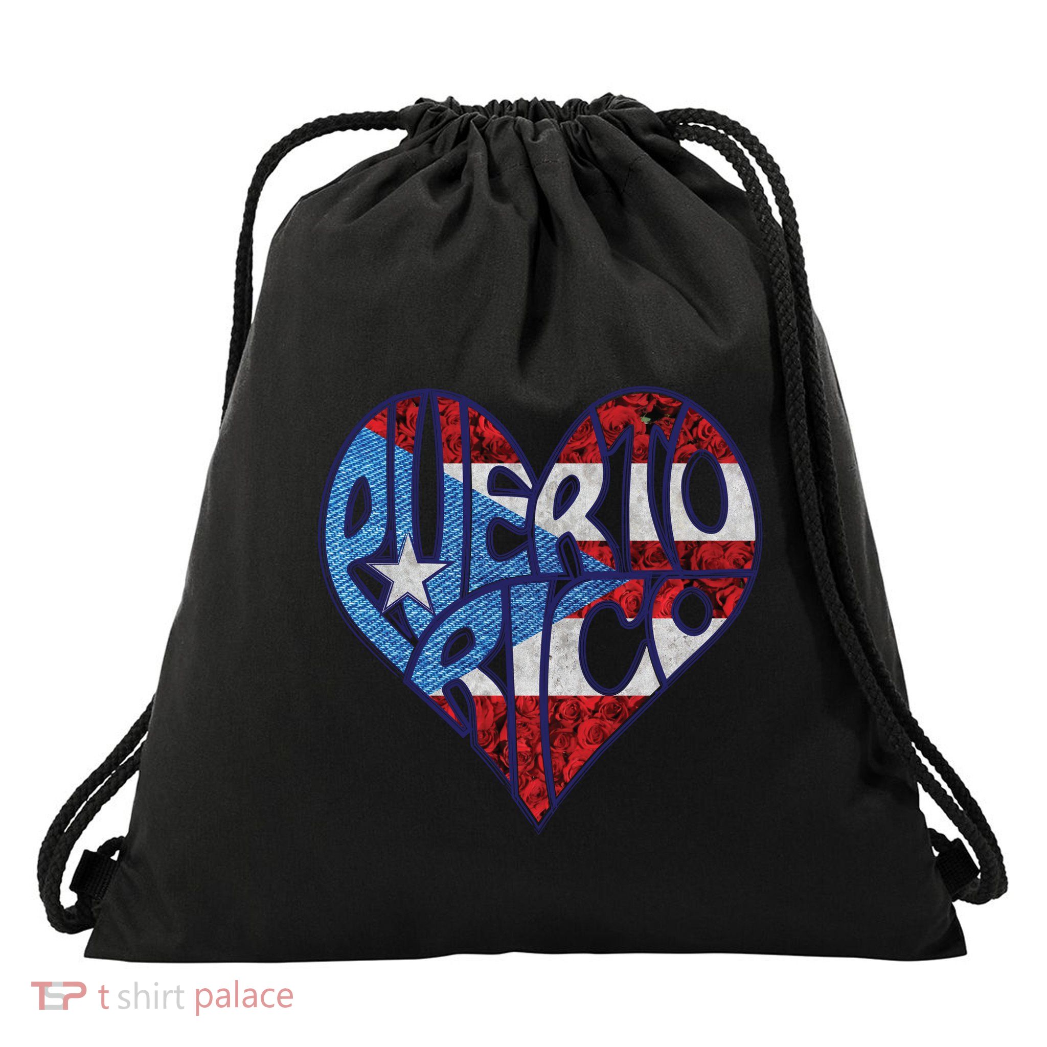 Puerto Rico Heart Drawstring Bag