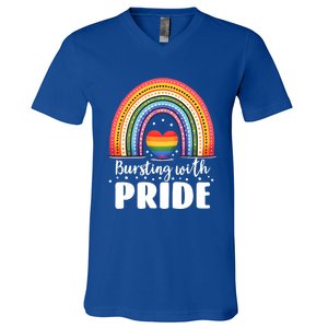 Pride Rainbow Heart Pride Gift Bursting With Pride Gift V-Neck T-Shirt