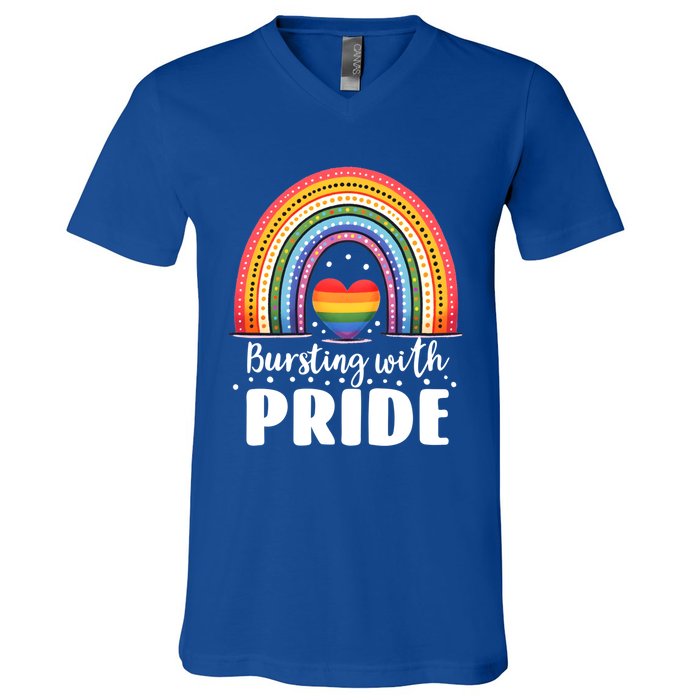 Pride Rainbow Heart Pride Gift Bursting With Pride Gift V-Neck T-Shirt