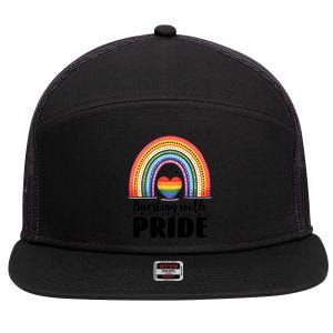 Pride Rainbow Heart Pride Gift Bursting With Pride Gift 7 Panel Mesh Trucker Snapback Hat