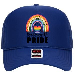 Pride Rainbow Heart Pride Gift Bursting With Pride Gift High Crown Mesh Back Trucker Hat