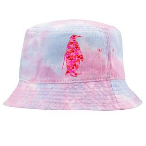 Pink Red Heart Valentines Day Gift Cute Gift Penguin Funny Gift Tie-Dyed Bucket Hat