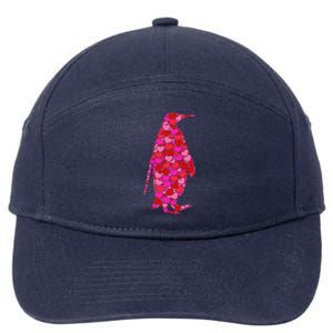 Pink Red Heart Valentines Day Gift Cute Gift Penguin Funny Gift 7-Panel Snapback Hat