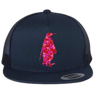 Pink Red Heart Valentines Day Gift Cute Gift Penguin Funny Gift Flat Bill Trucker Hat