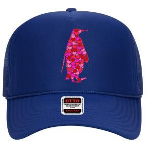 Pink Red Heart Valentines Day Gift Cute Gift Penguin Funny Gift High Crown Mesh Back Trucker Hat