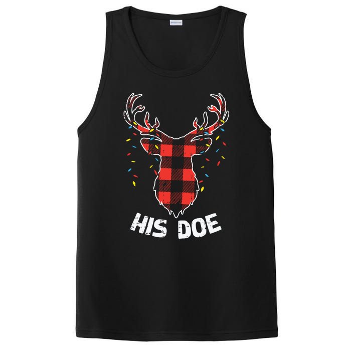 Plaid Reindeer His Doe Matching Christmas Couple Women Pj PosiCharge Competitor Tank