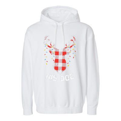 Plaid Reindeer His Doe Matching Christmas Couple Women Pj Garment-Dyed Fleece Hoodie