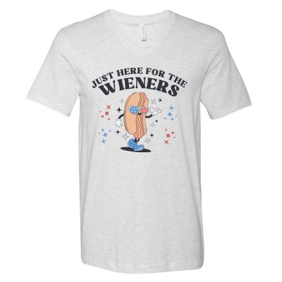 Patriotic Retro Hot Dog 4th Of July Design V-Neck T-Shirt