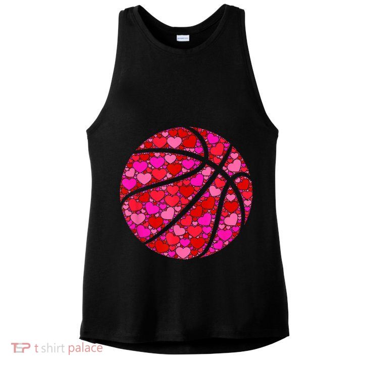 Pink Red Heart Valentines Day Gift Women Girls Basketball Ladies PosiCharge Tri-Blend Wicking Tank